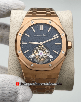 Audemars Piguet Royal Oak Tourbillon Pink Gold Blue Sunray Dial Exact 1:1 Super Clone 2924 Swiss Movement Replica Watch