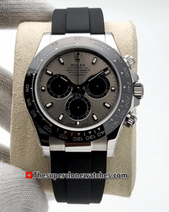 Rolex Cosmograph Daytona 18kt White Gold Oysterflex Steel Dial Exact 1:1 Super Clone 4130 Swiss Movement Replica Watch Ref-116519LN