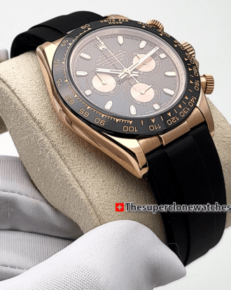 Rolex Cosmograph Daytona 18kt Everose Gold Oysterflex Black Dial Exact 1:1 Super Clone 4130 Swiss Movement Replica Watch Ref-116515LN