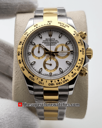 Rolex Cosmograph Daytona Yellow Rolesor White Dial Exact 1:1 Super Clone 4130 Swiss Movement Replica Watch Ref-116503-0001