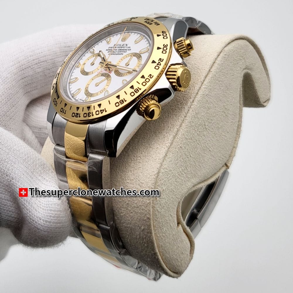 Rolex Cosmograph Daytona Yellow Rolesor White Dial Exact 1:1 Super Clone 4130 Swiss Movement Replica Watch Ref-116503-0001