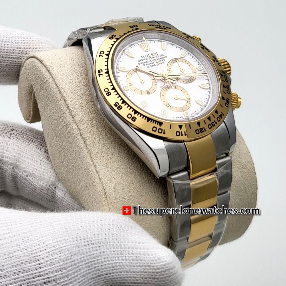 Rolex Cosmograph Daytona Yellow Rolesor White Dial Exact 1:1 Super Clone 4130 Swiss Movement Replica Watch Ref-116503-0001