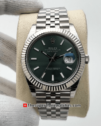 Rolex Datejust Oystersteel and White Gold Mint Green Dial Exact 1:1 Super Clone 3235 Swiss Movement Replica Watch