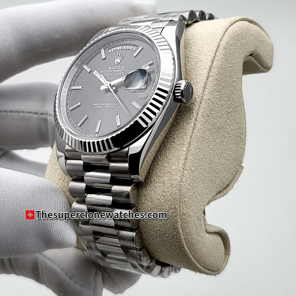 Rolex Day-Date Oyster White Gold Slate Dial Exact 1:1 Super Clone 3255 Swiss Movement Replica Watch Ref-228239